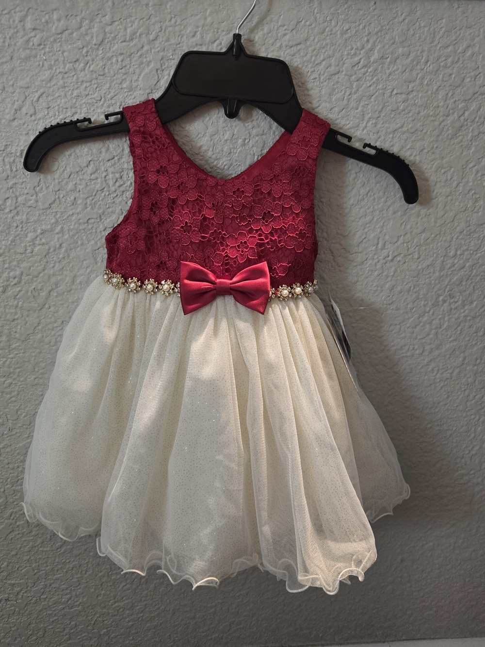 American Princess Fuchsia Lace Bodice & Cream Tulle Dress with Bow